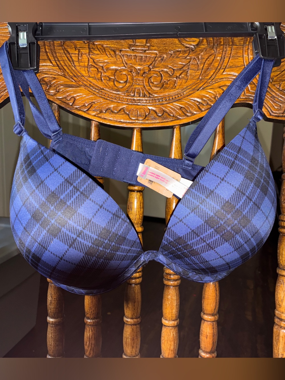 PINK Victoria's Secret Navy & Black Plaid T-Shirt Bra